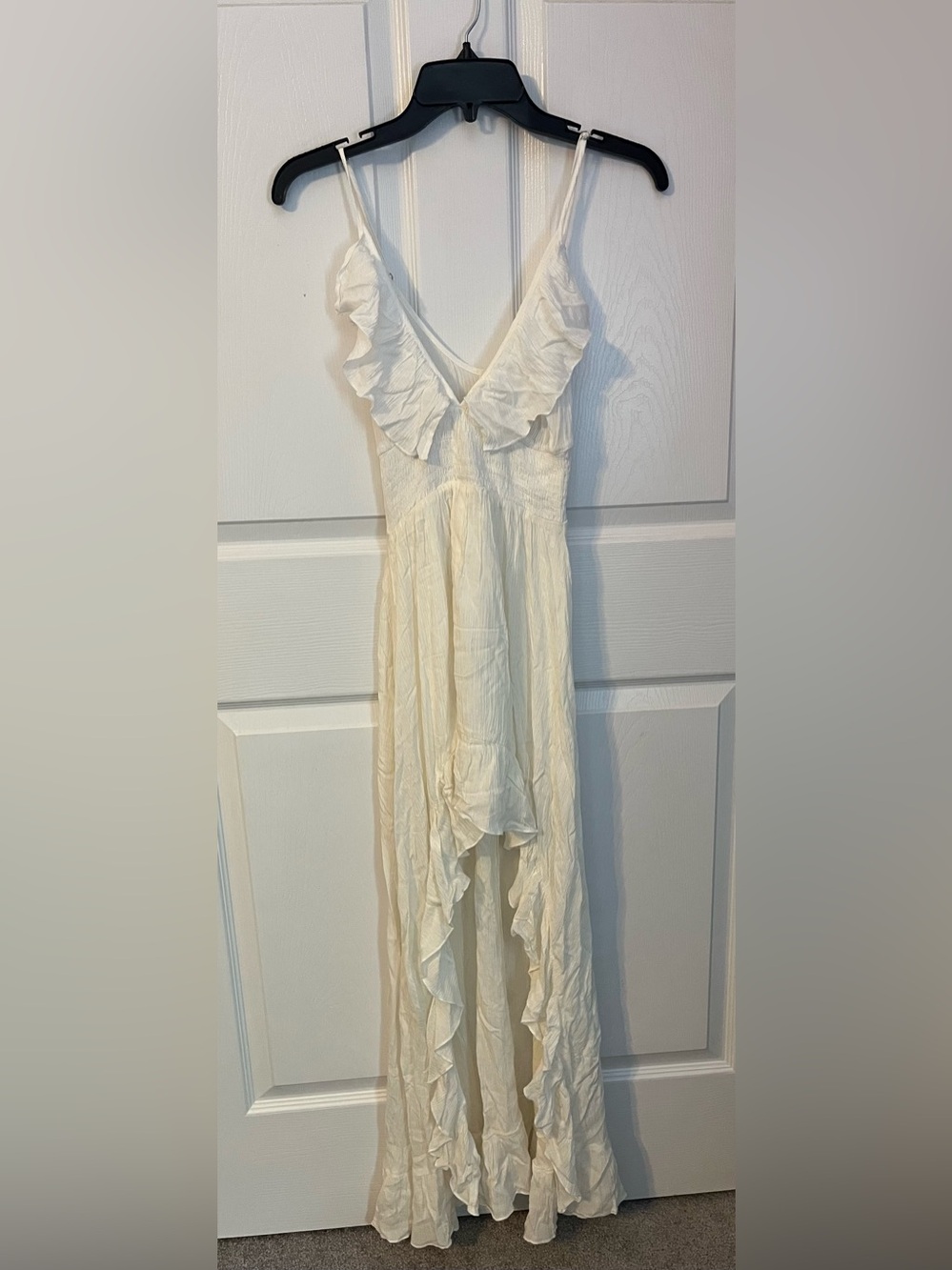 Cotton Candy LA White Ruffle High-Low Maxi Dress